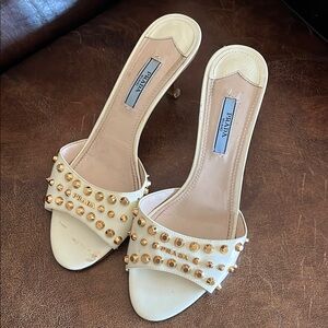 Prada White and Gold Embellished Heels
